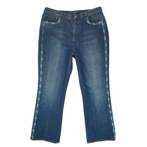 Lauren Ralph Lauren Women’s 16W Western Beaded‎ Bootcut Denim Jeans Blue